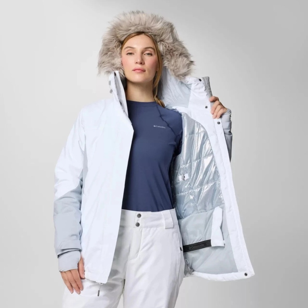 Columbia Ava Alpine II Insulated Waterproof Women Sz M Ski Jacket White Grey New